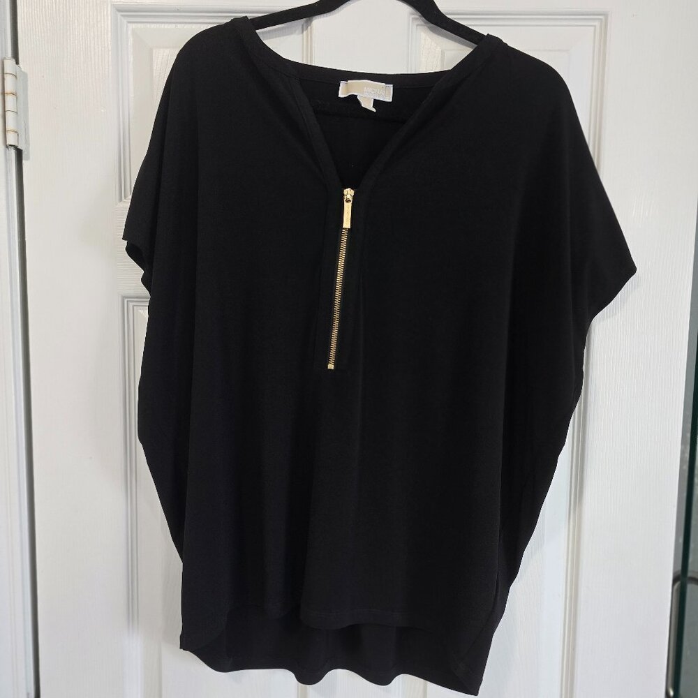 MICHAEL Michael Kors Black Dolman Top with Gold Zipper Detail